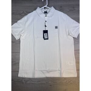 NWT BOSS Hugo Boss Logo Short Sleeve Collared Polo Shirt White Men's Size XXL